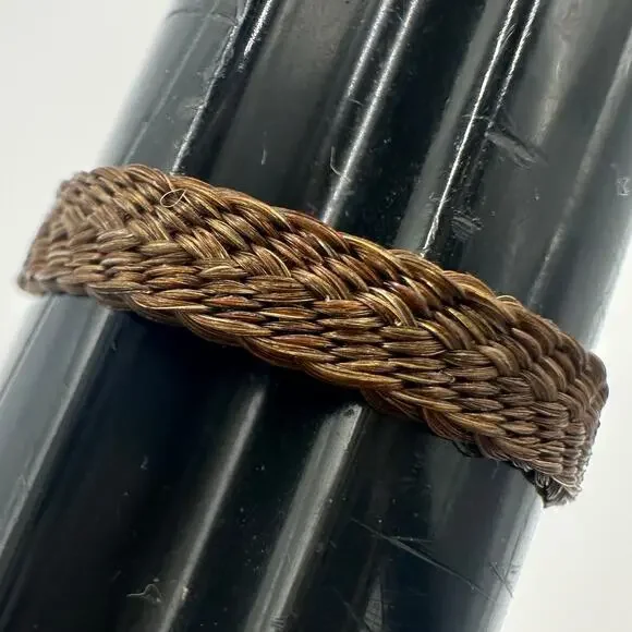 Antique Victorian 1870s solid 10kt gold Fede clasped hands woven hair ring 11.5 - Picture 8 of 8